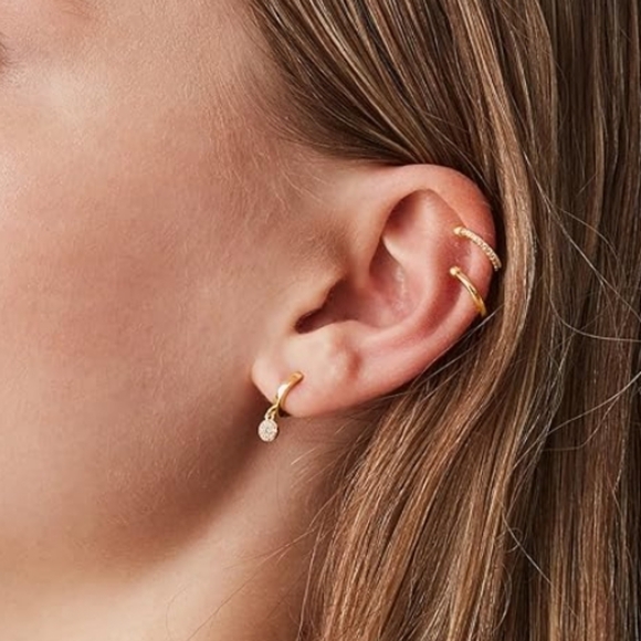 14K Gold Plated Round Huggie Ear Cuff Clip On Earrings Yellow Gold - Picture 4 of 6